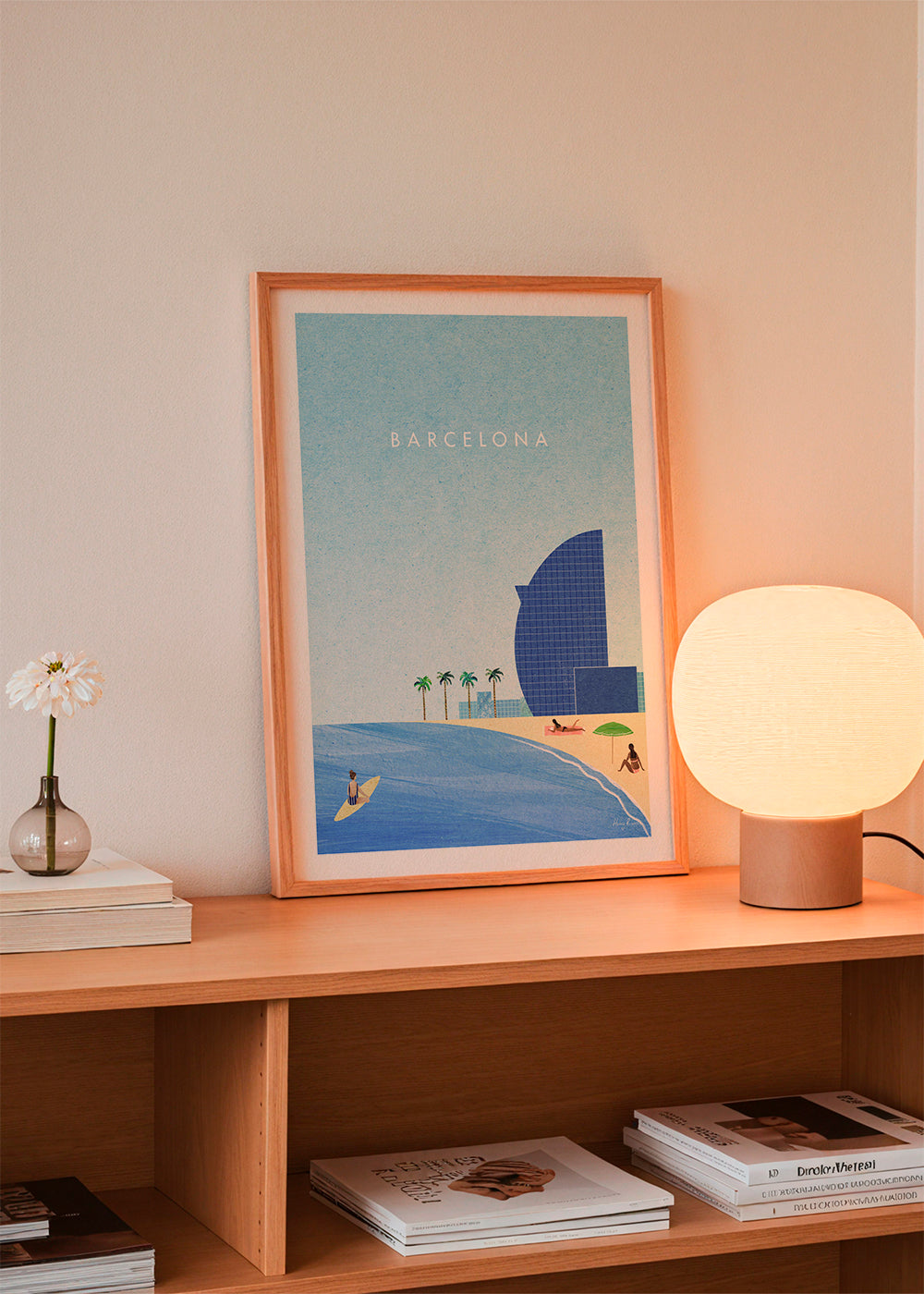Reseposter Barcelona strandillustration