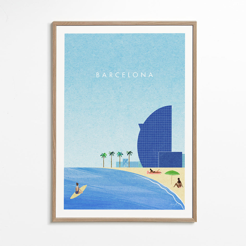 Reseposter Barcelona strandillustration