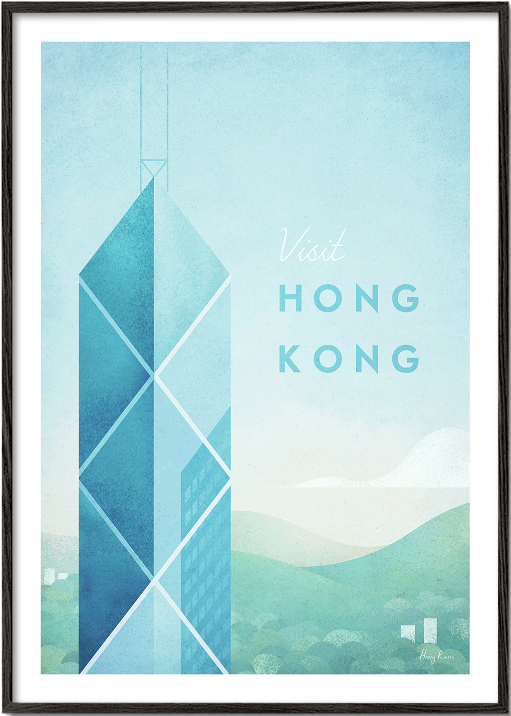 Reseaffisch Hong Kong, minimalistisk skyline