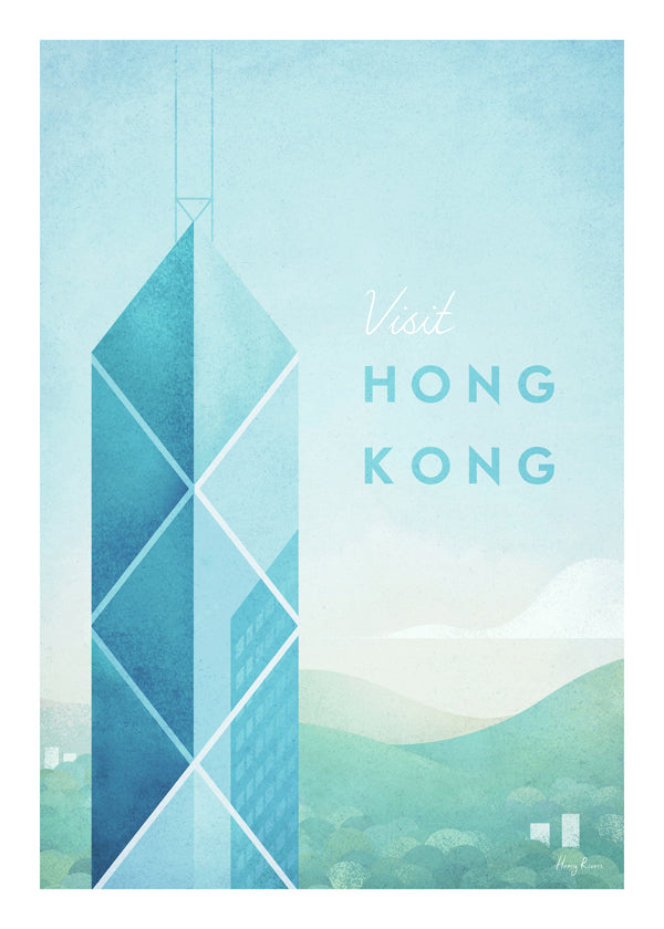Reseaffisch Hong Kong, minimalistisk skyline