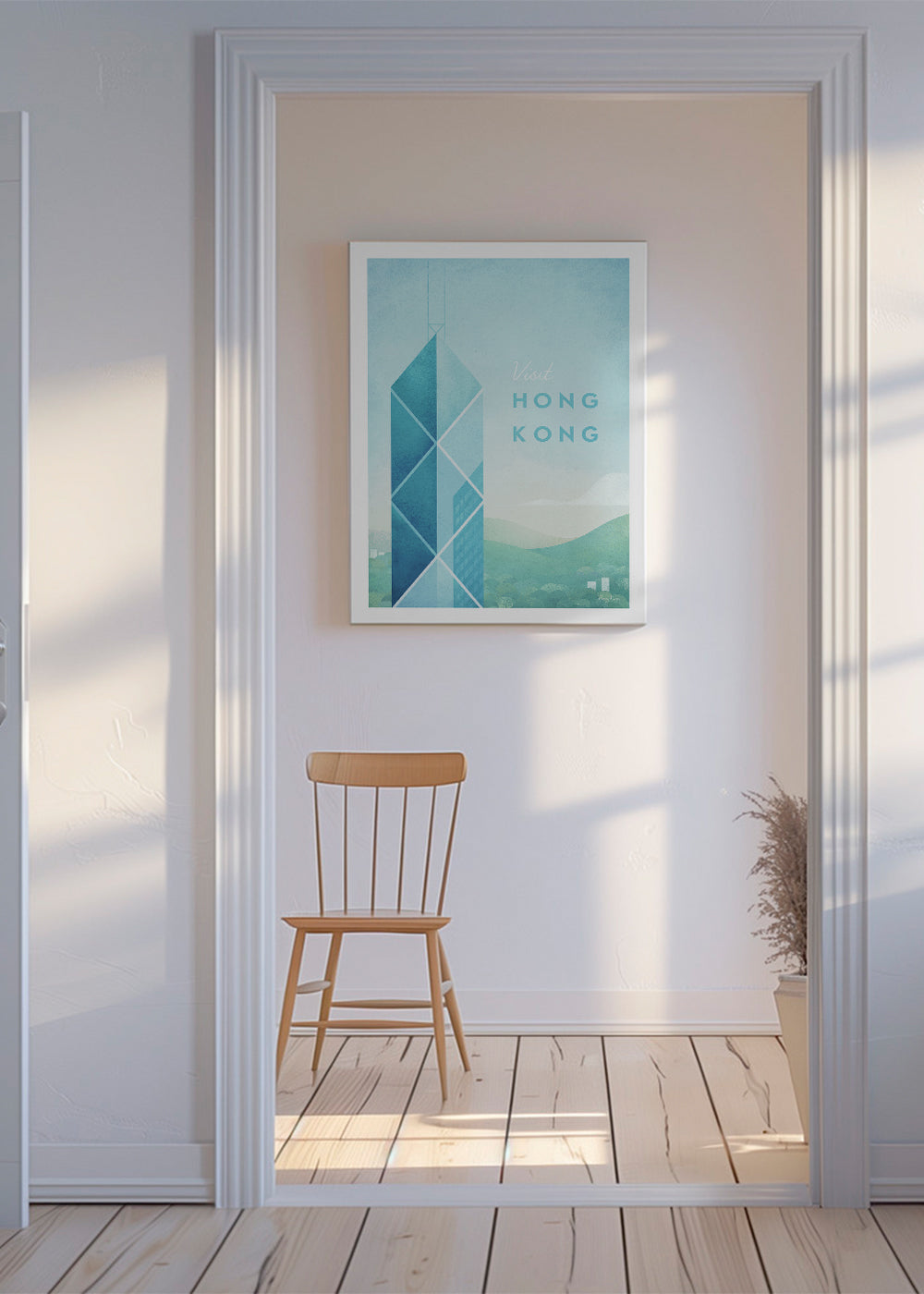 Reseaffisch Hong Kong, minimalistisk skyline
