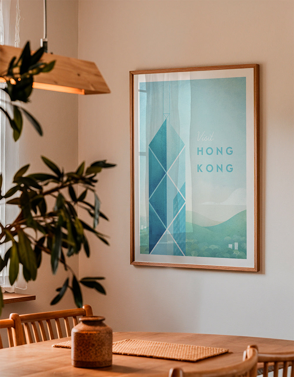 Reseaffisch Hong Kong, minimalistisk skyline