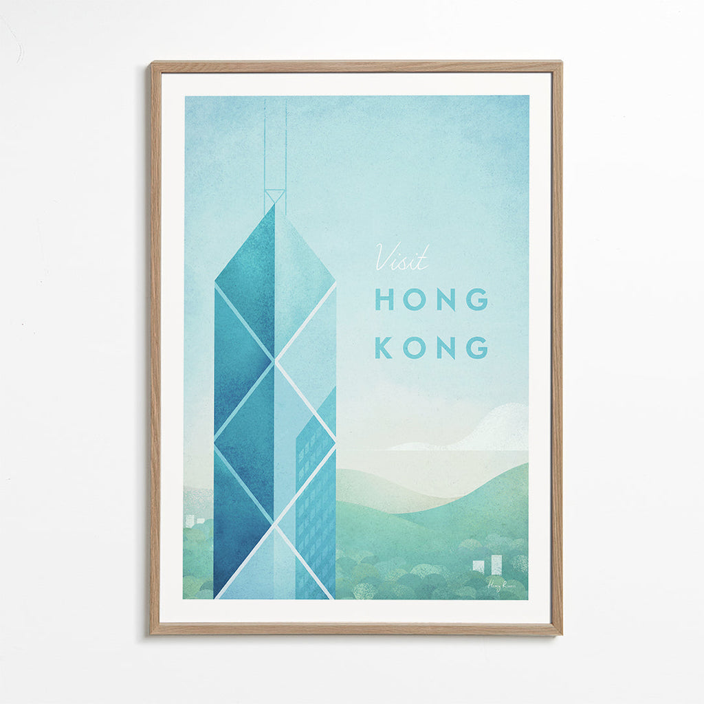 Reseaffisch Hong Kong, minimalistisk skyline