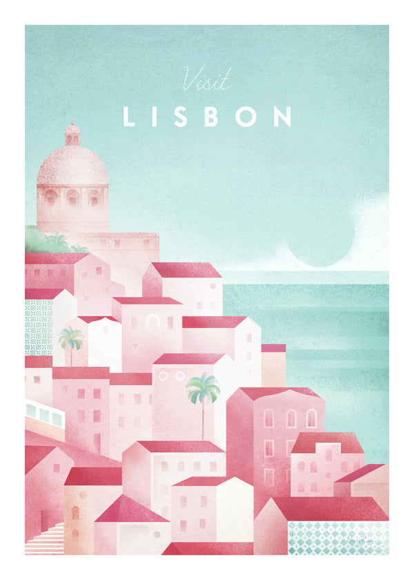 Reseposter Lissabon rosa och aqua