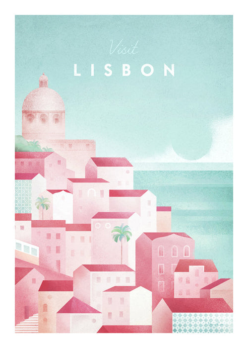 Reseposter Lissabon rosa och aqua
