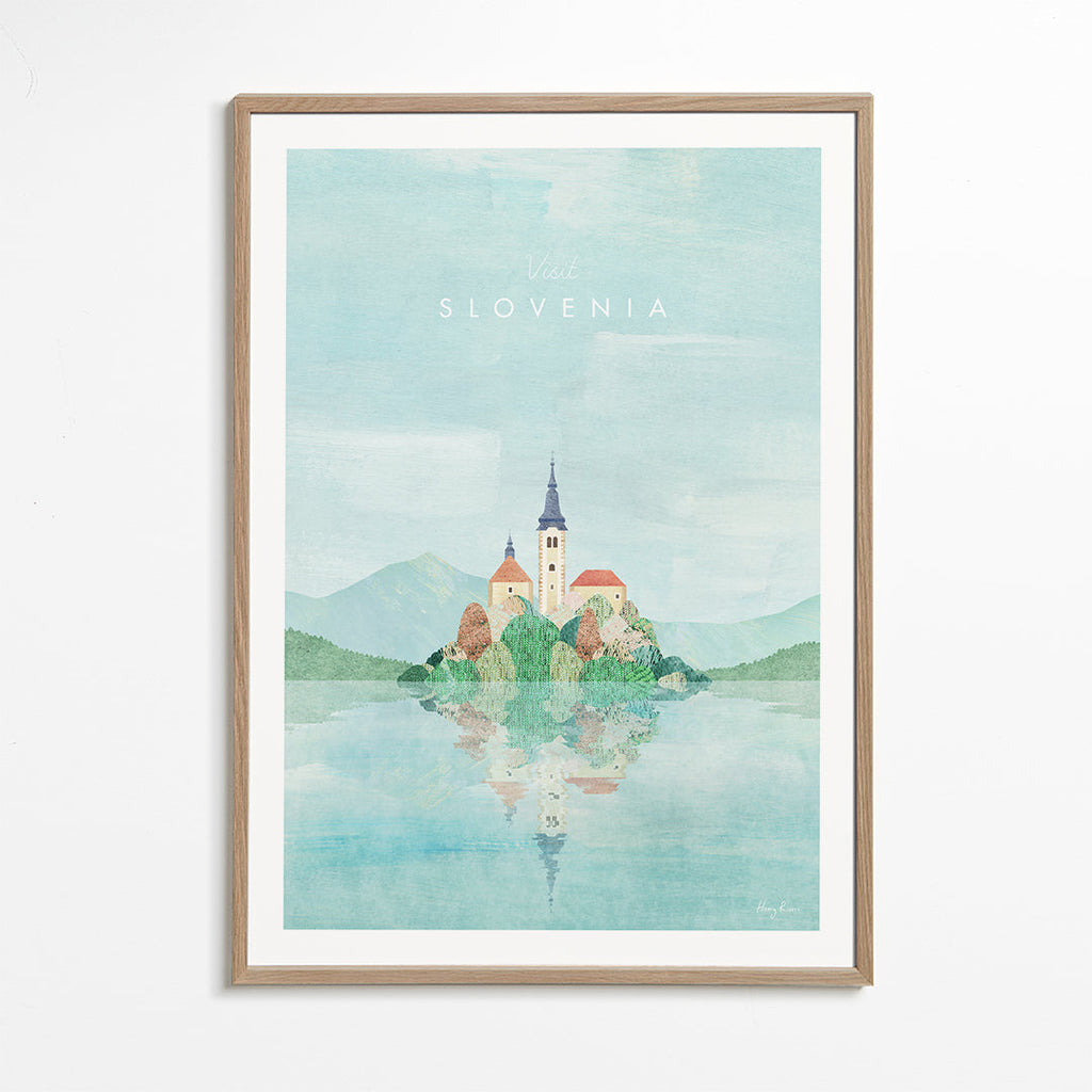 Stadsposter Slovenien: ö med kyrka och spegling