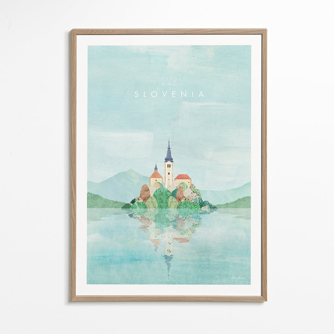 Stadsposter Slovenien: ö med kyrka och spegling