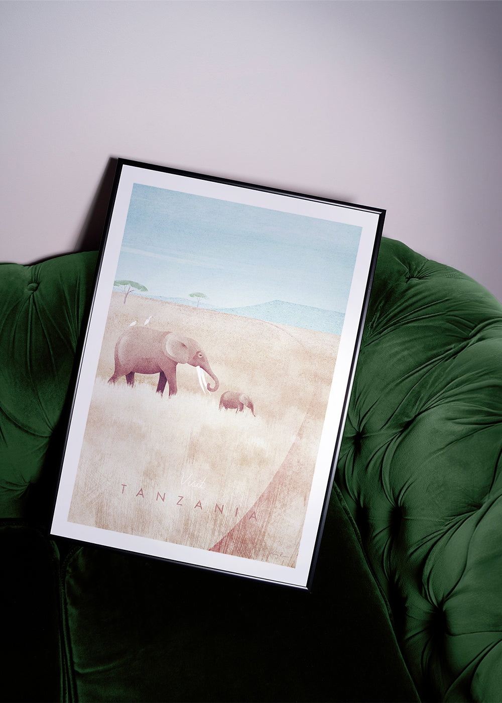 Konstverk elefant i pastellfärgad savann