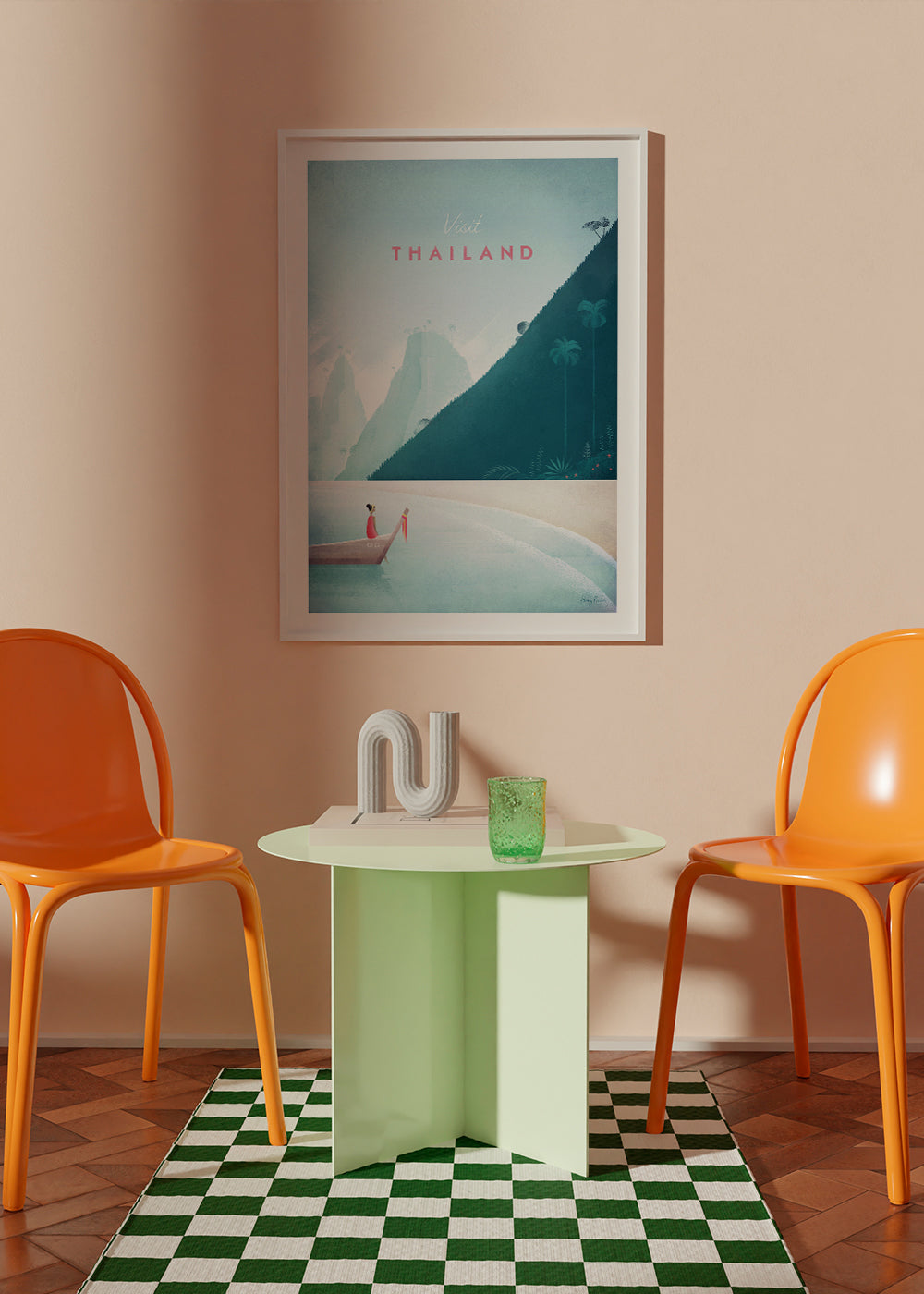 Reseaffisch strandmotiv med brygga i vintagestil