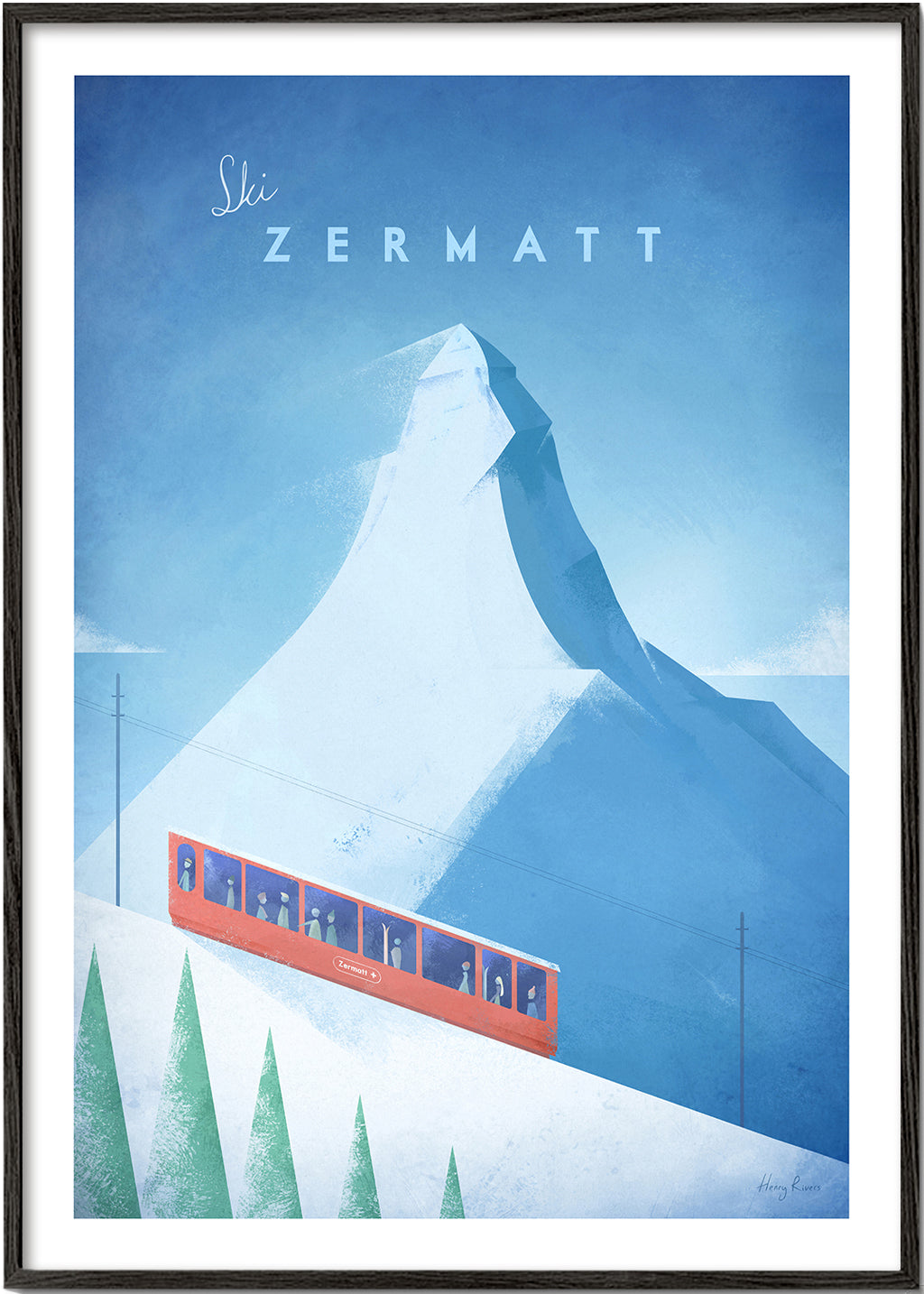 Landskapskonst: Zermatt-affisch med rött tåg