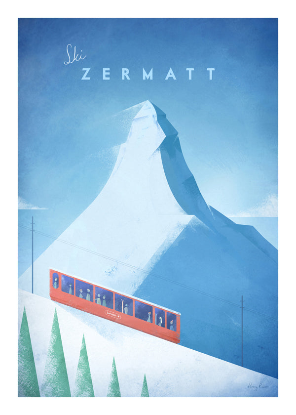 Landskapskonst: Zermatt-affisch med rött tåg
