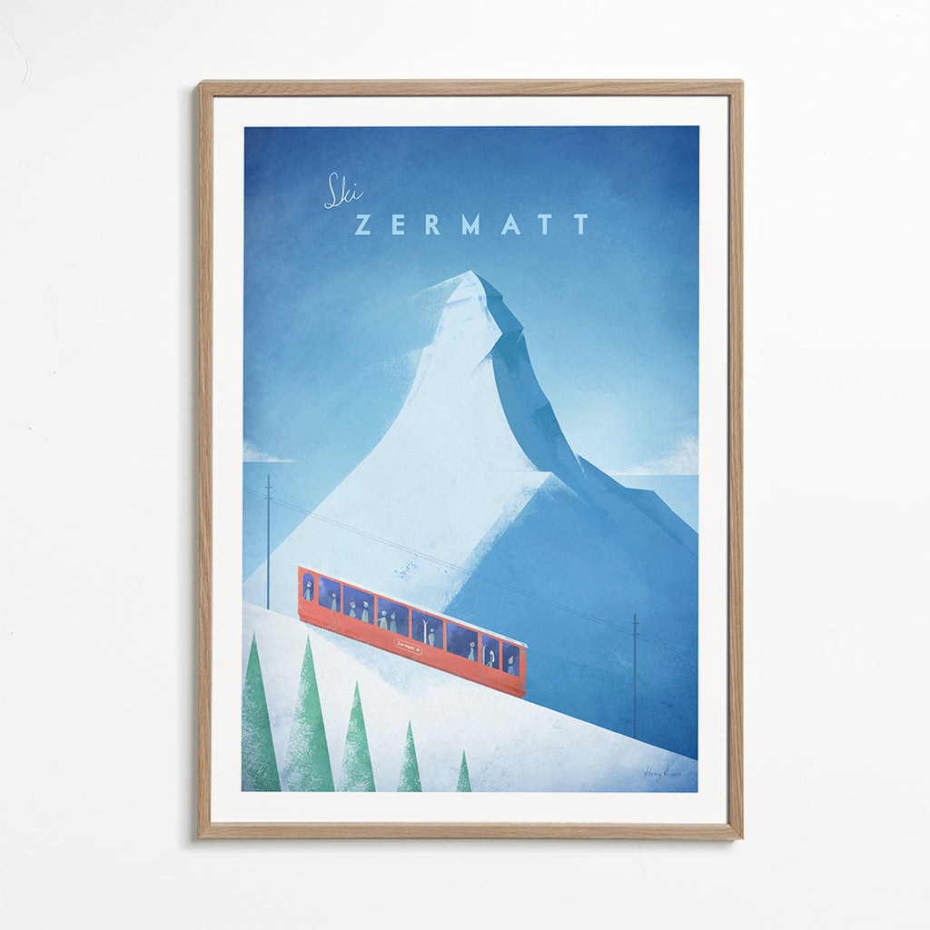 Landskapskonst: Zermatt-affisch med rött tåg