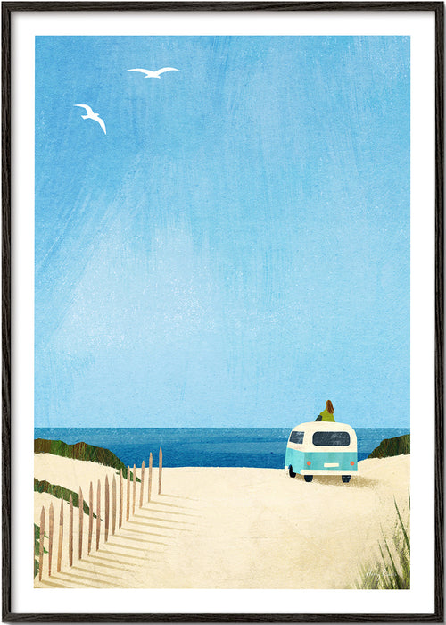 Landskapskonst strand med retro-skåpbil