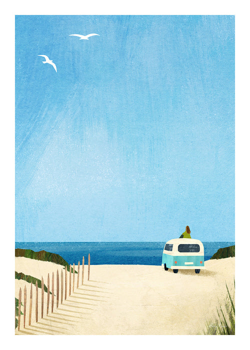 Landskapskonst strand med retro-skåpbil