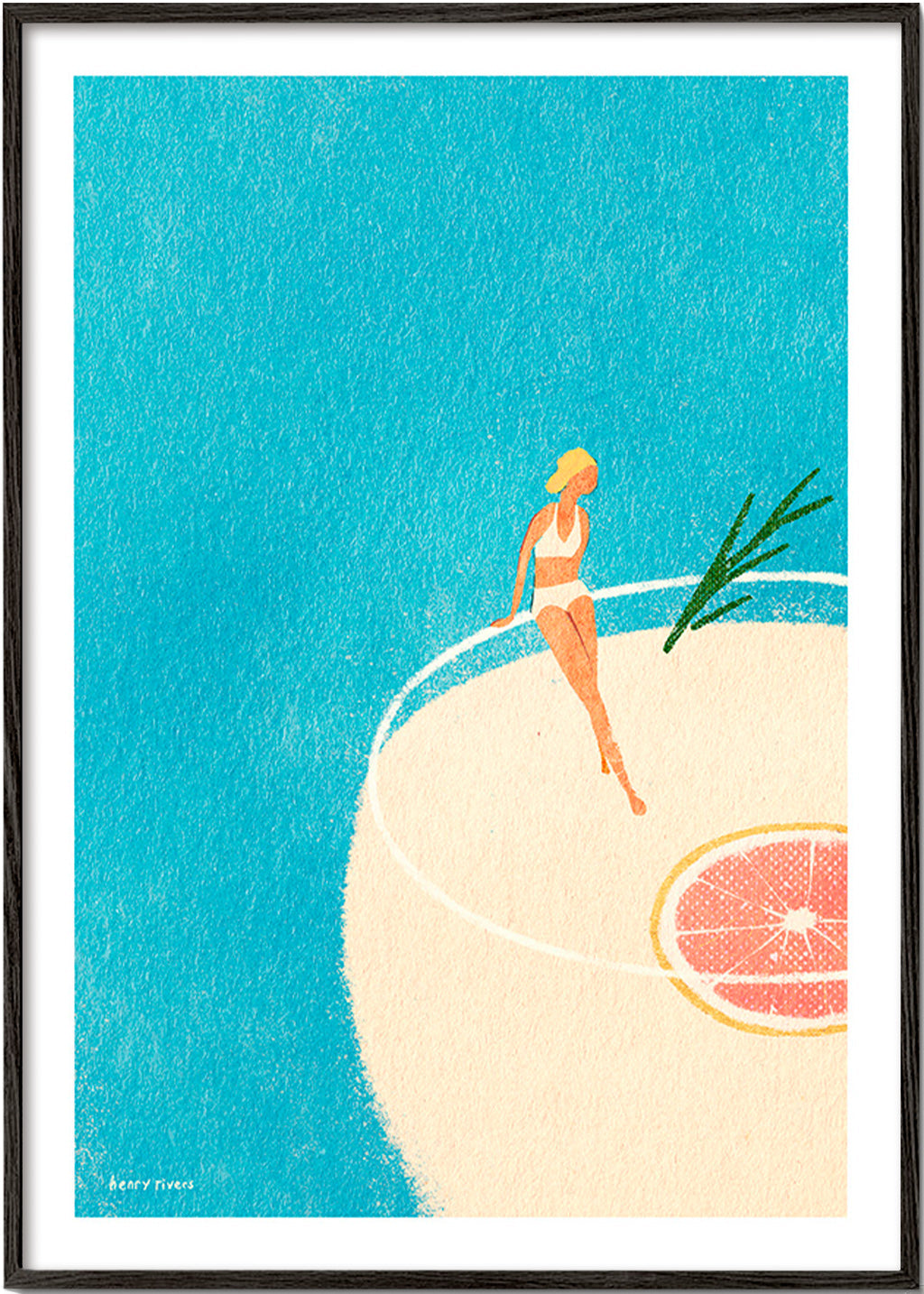 Kökskonst Gin Tonic illustration med figur – Black Frame