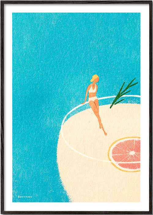 Kökskonst Gin Tonic illustration med figur – Black Frame