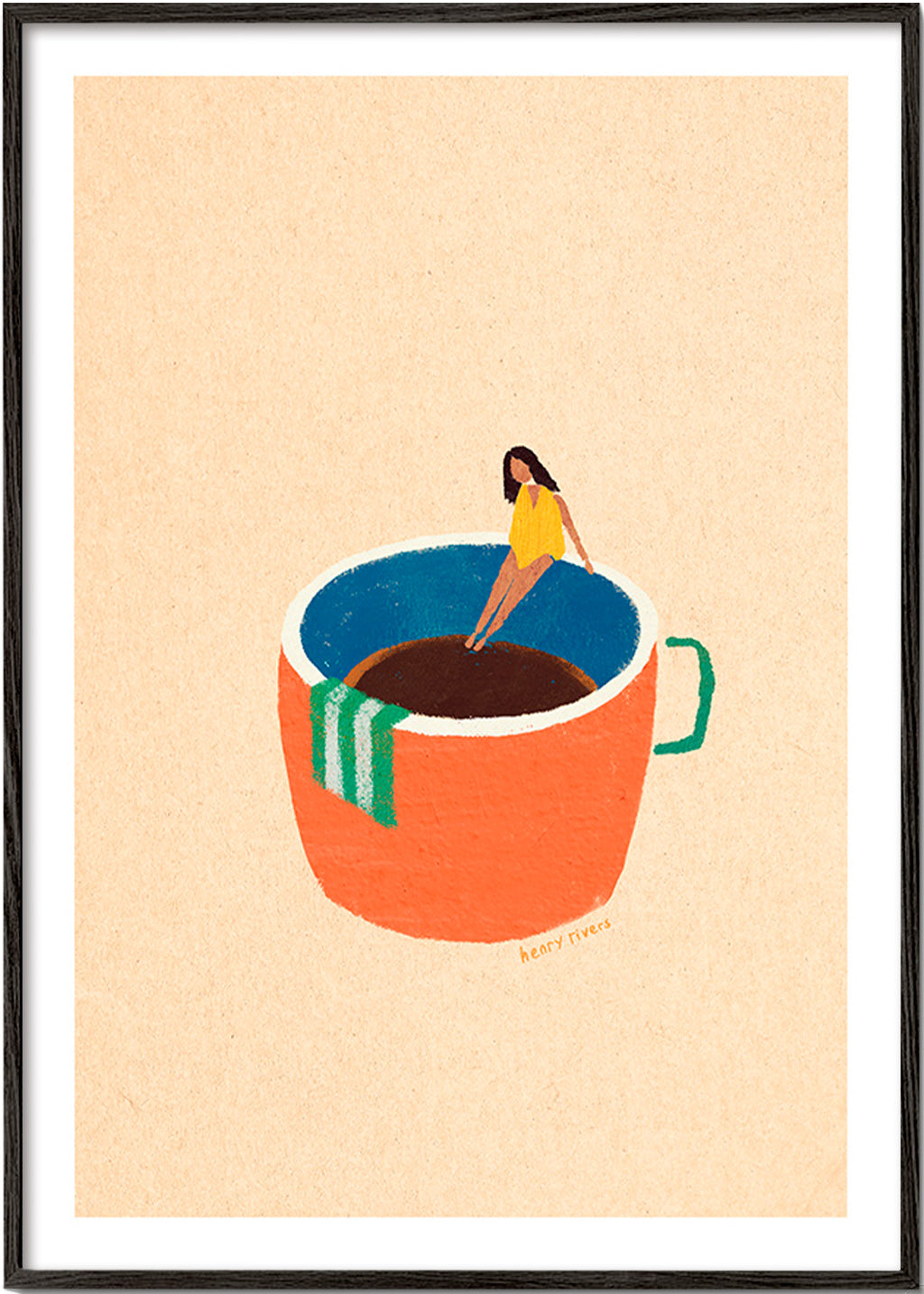 Kökskonst med illustrerad kaffekopp och figur – Black Frame