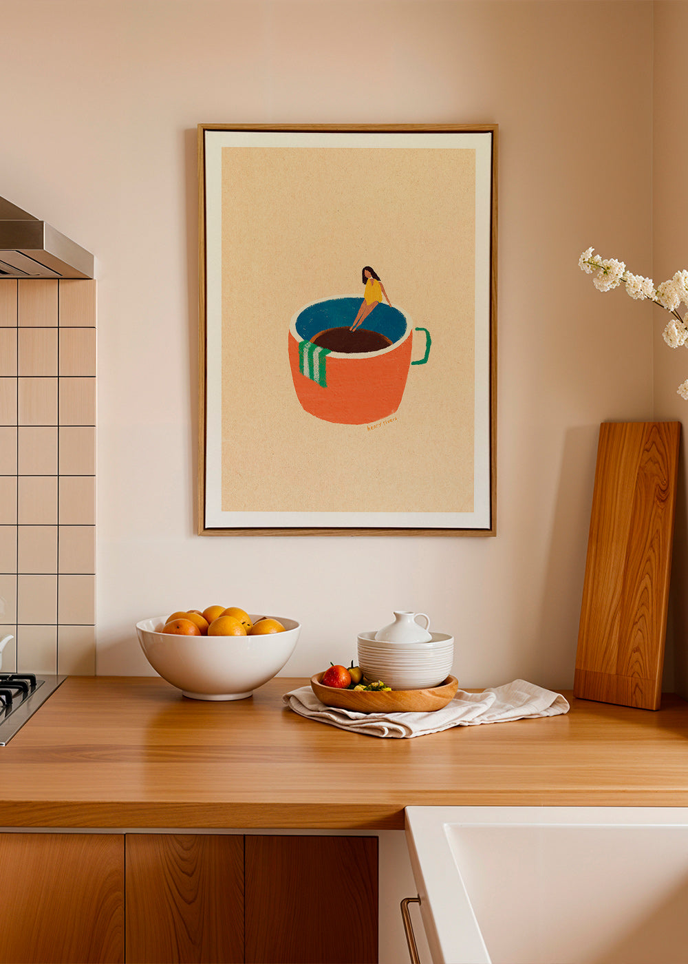 Kökskonst med illustrerad kaffekopp och figur – Canvas2