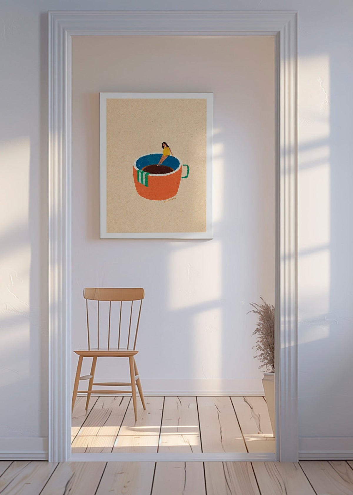 Kökskonst med illustrerad kaffekopp och figur – Canvas
