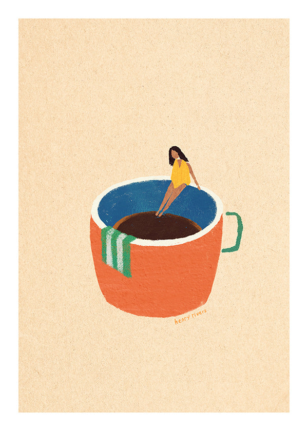 Kökskonst med illustrerad kaffekopp och figur