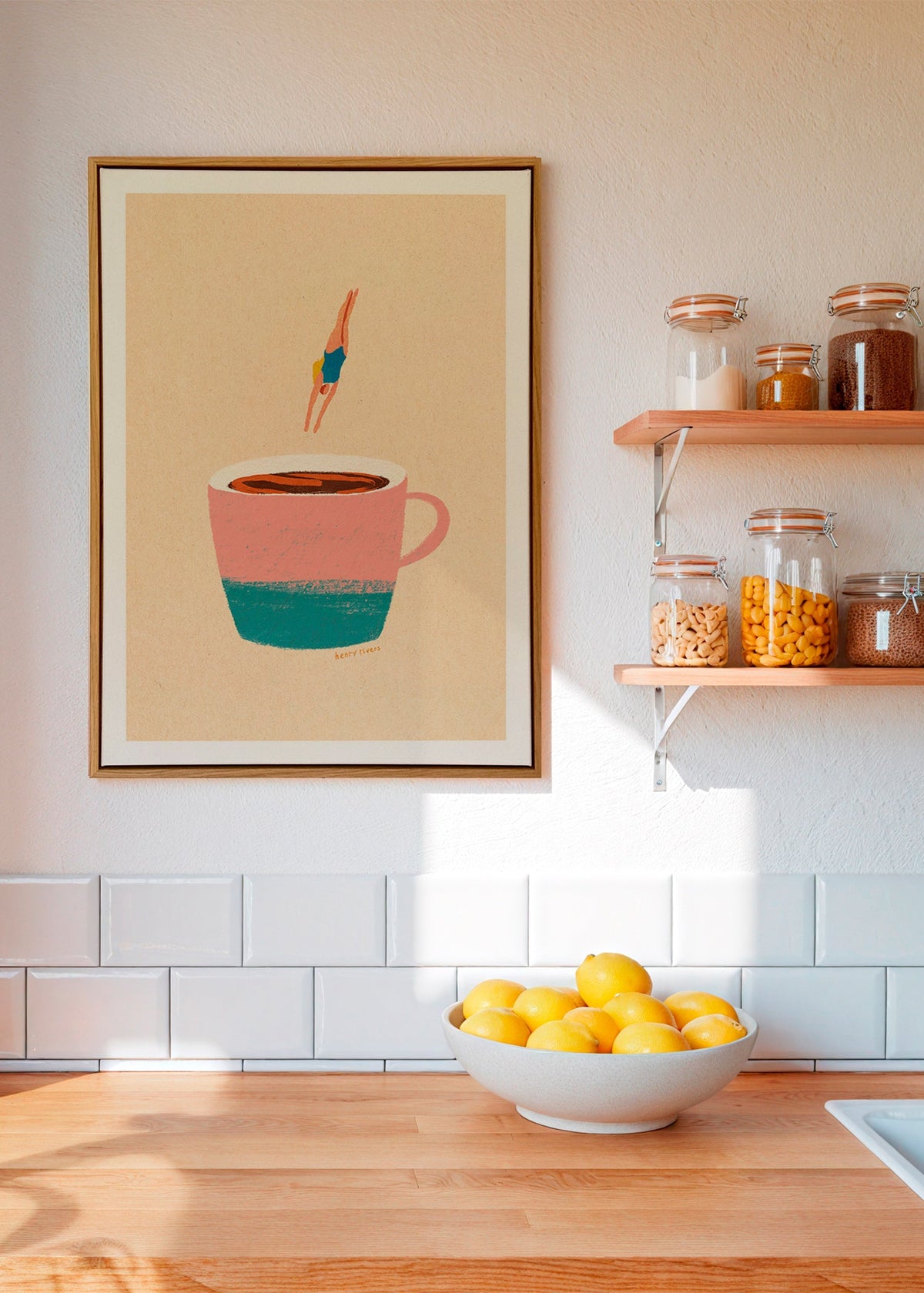 Kökskonst med rosa kopp och dykare – Canvas1