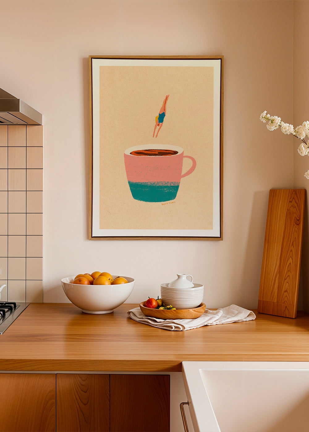 Kökskonst med rosa kopp och dykare – Canvas2