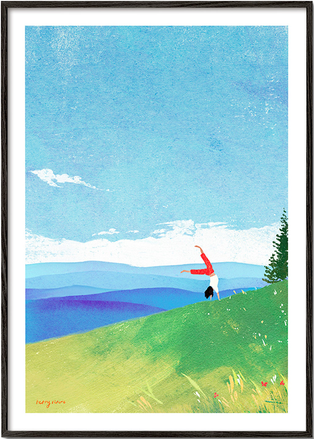 Landskapskonst med handstående på kulle – Black Frame