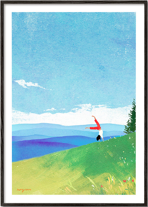 Landskapskonst med handstående på kulle – Black Frame