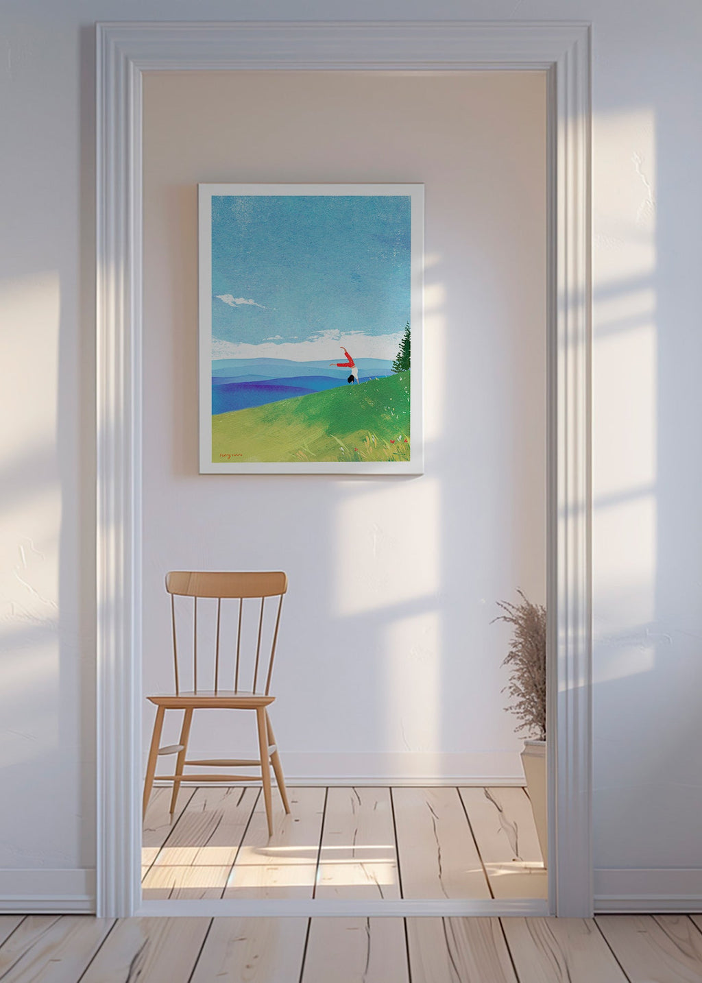 Landskapskonst med handstående på kulle – Canvas