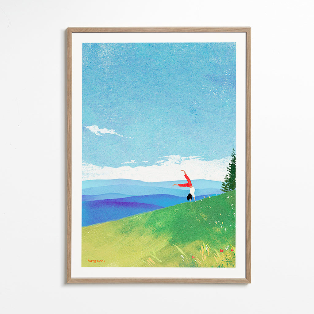 Landskapskonst med handstående på kulle – Oak Frame