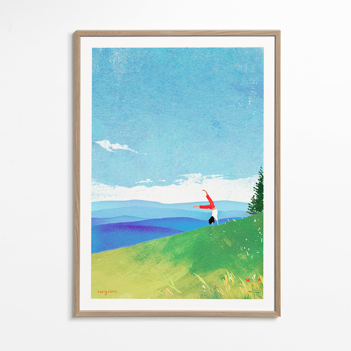 Landskapskonst med handstående på kulle – Oak Frame