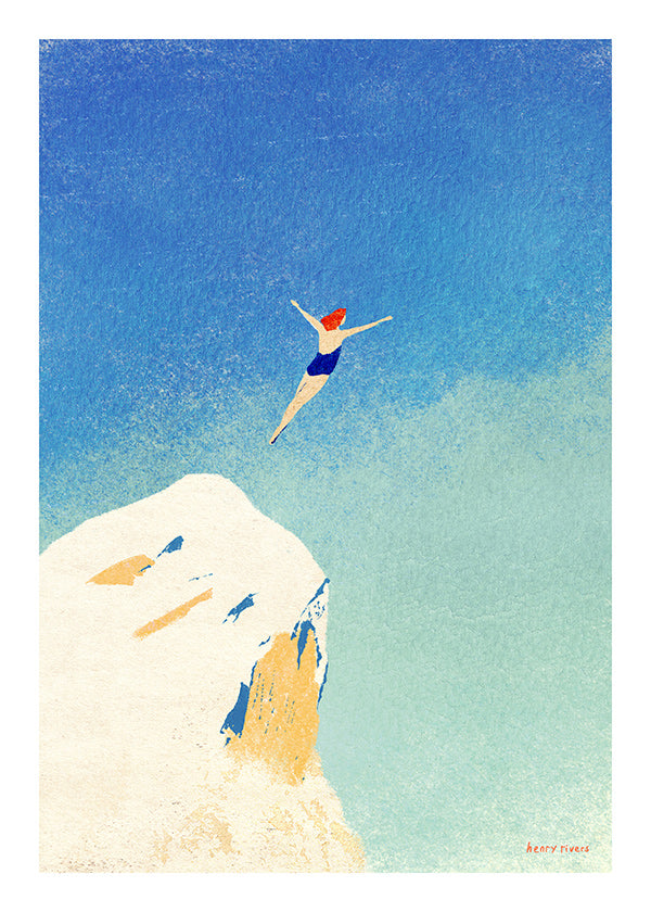 Illustration: klippdyk mot vid blå himmel