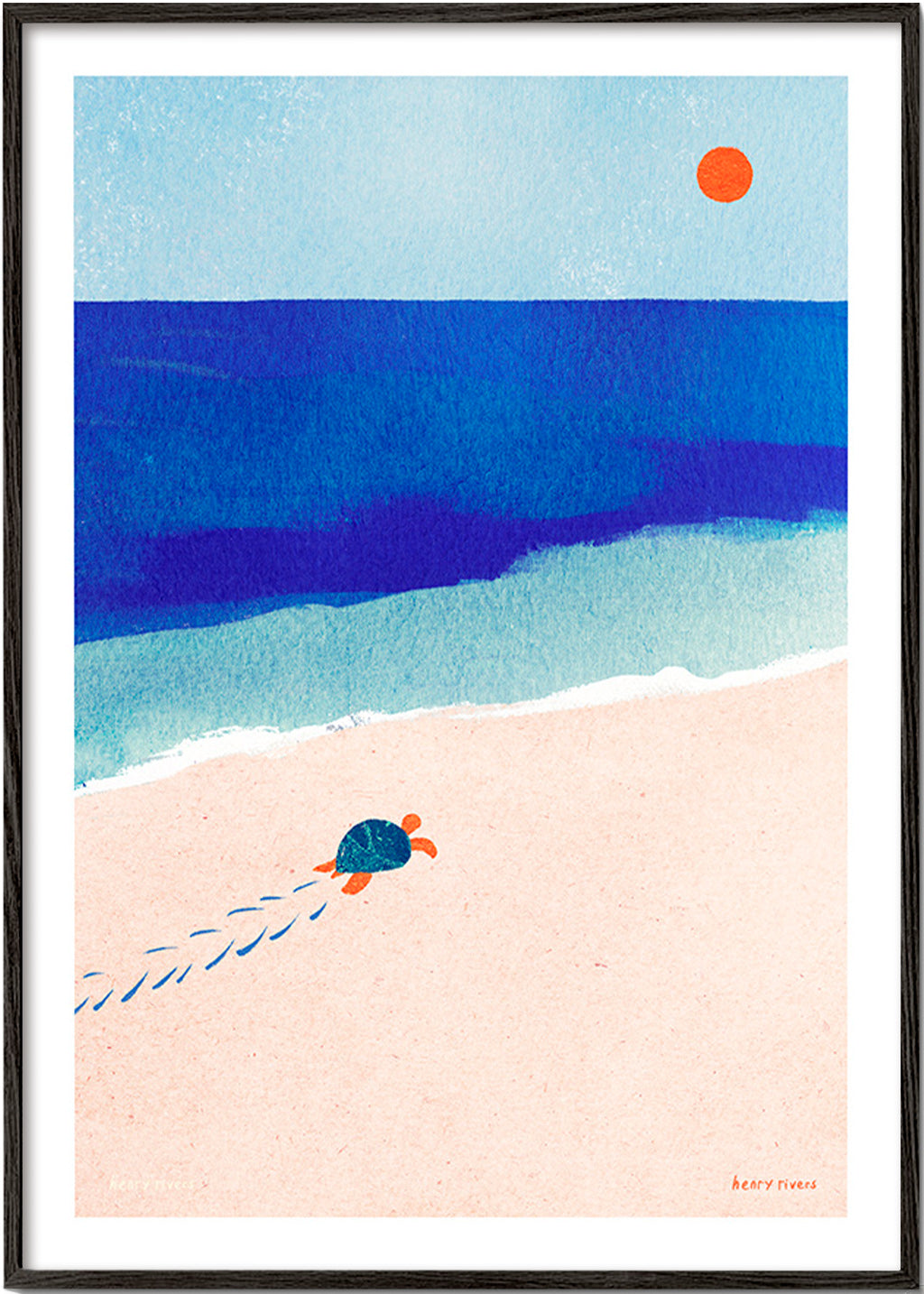 Illustration av sköldpadda på stranden – Black Frame