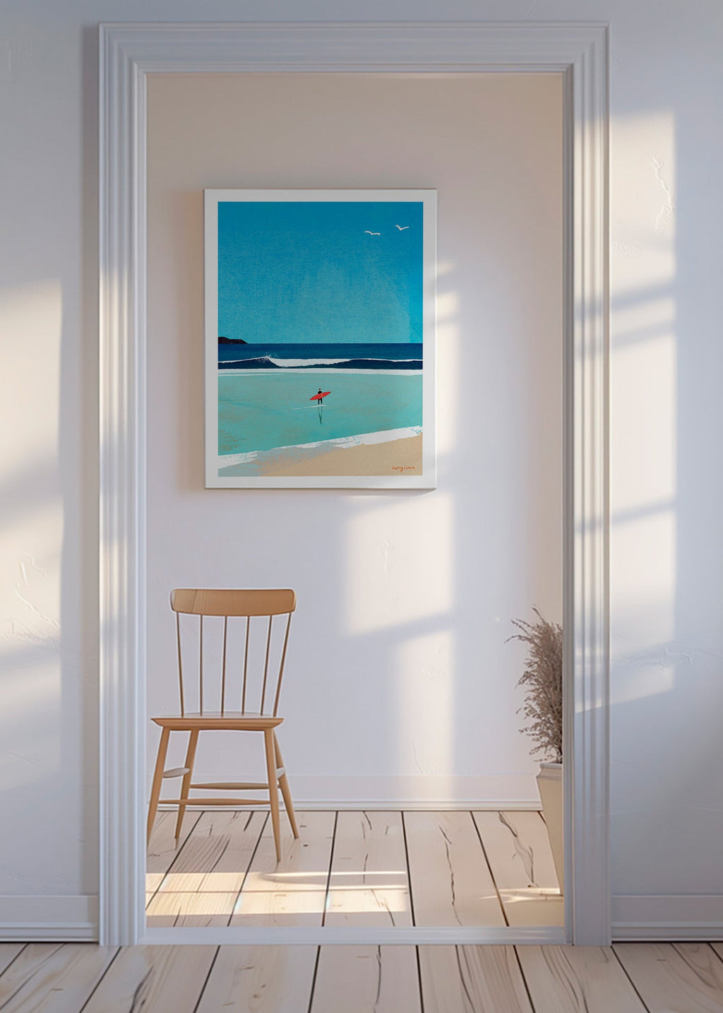 Sportkonst: surfare vid stranden – Canvas