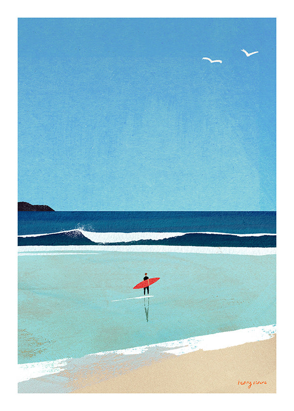 Sportkonst: surfare vid stranden