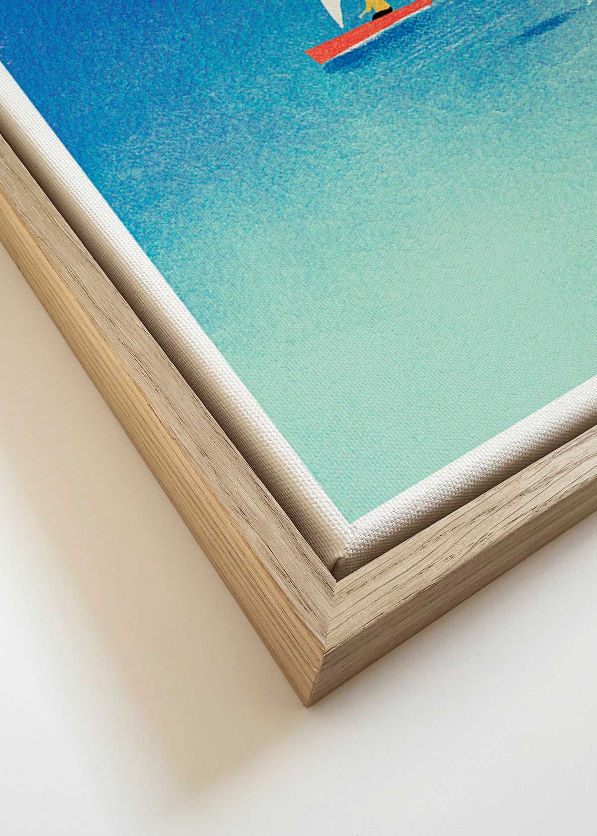 Konstverk med delfin och segelbåt i blått hav – Canvas detail