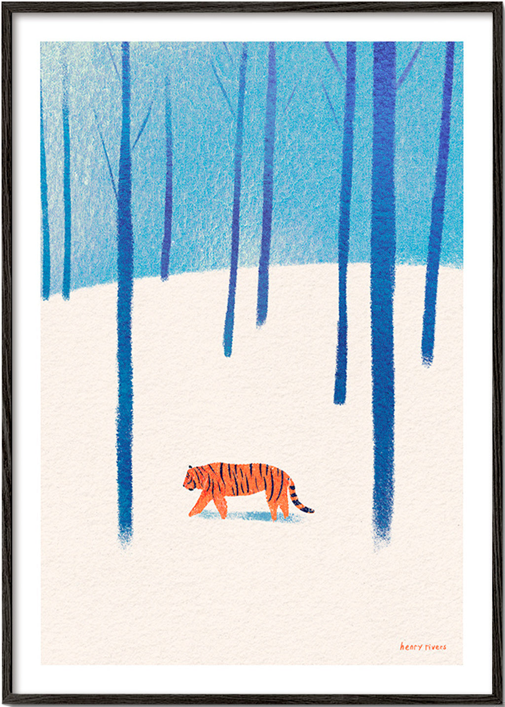 Tavla tiger i snön – Black Frame