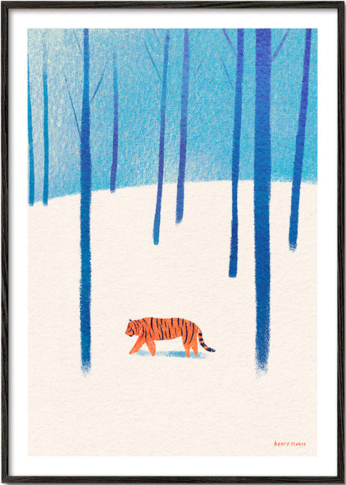 Tavla tiger i snön – Black Frame