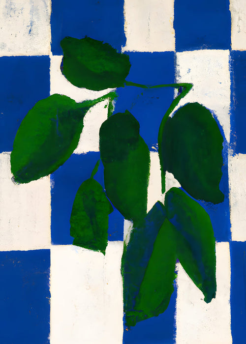 Botanisk poster gröna blad på rutmönster