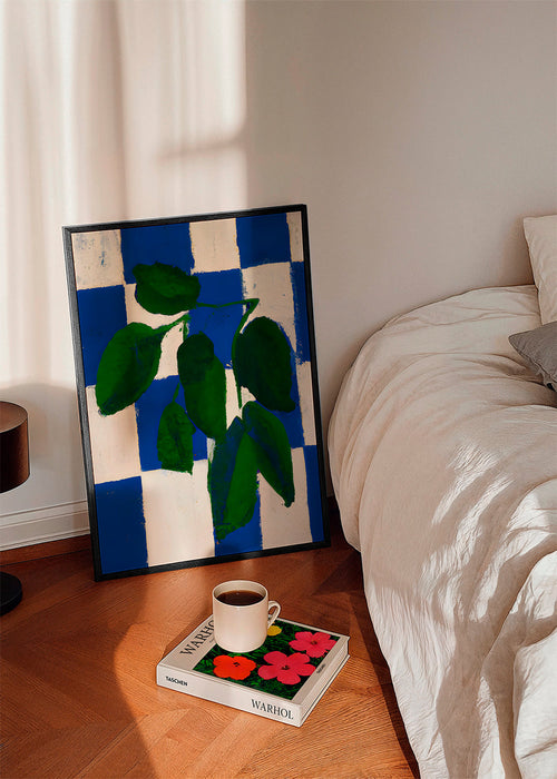 Botanisk poster gröna blad på rutmönster