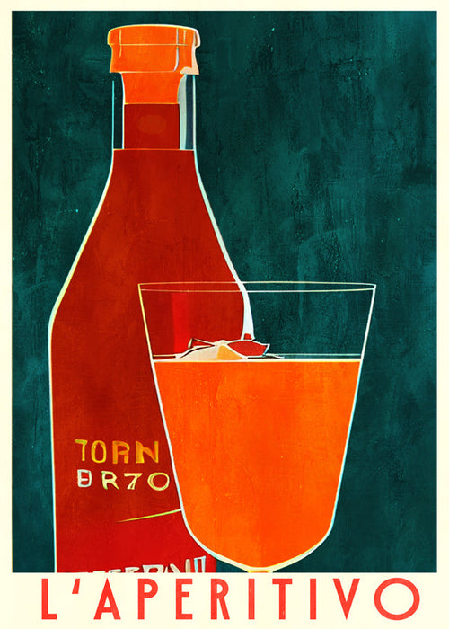 Kökskonst L'Aperitivo med flaska och orange glas