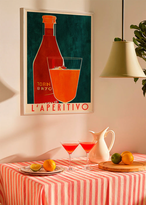 Kökskonst L'Aperitivo med flaska och orange glas