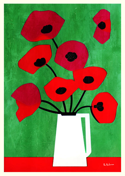 Botanisk poster med röda vallmo