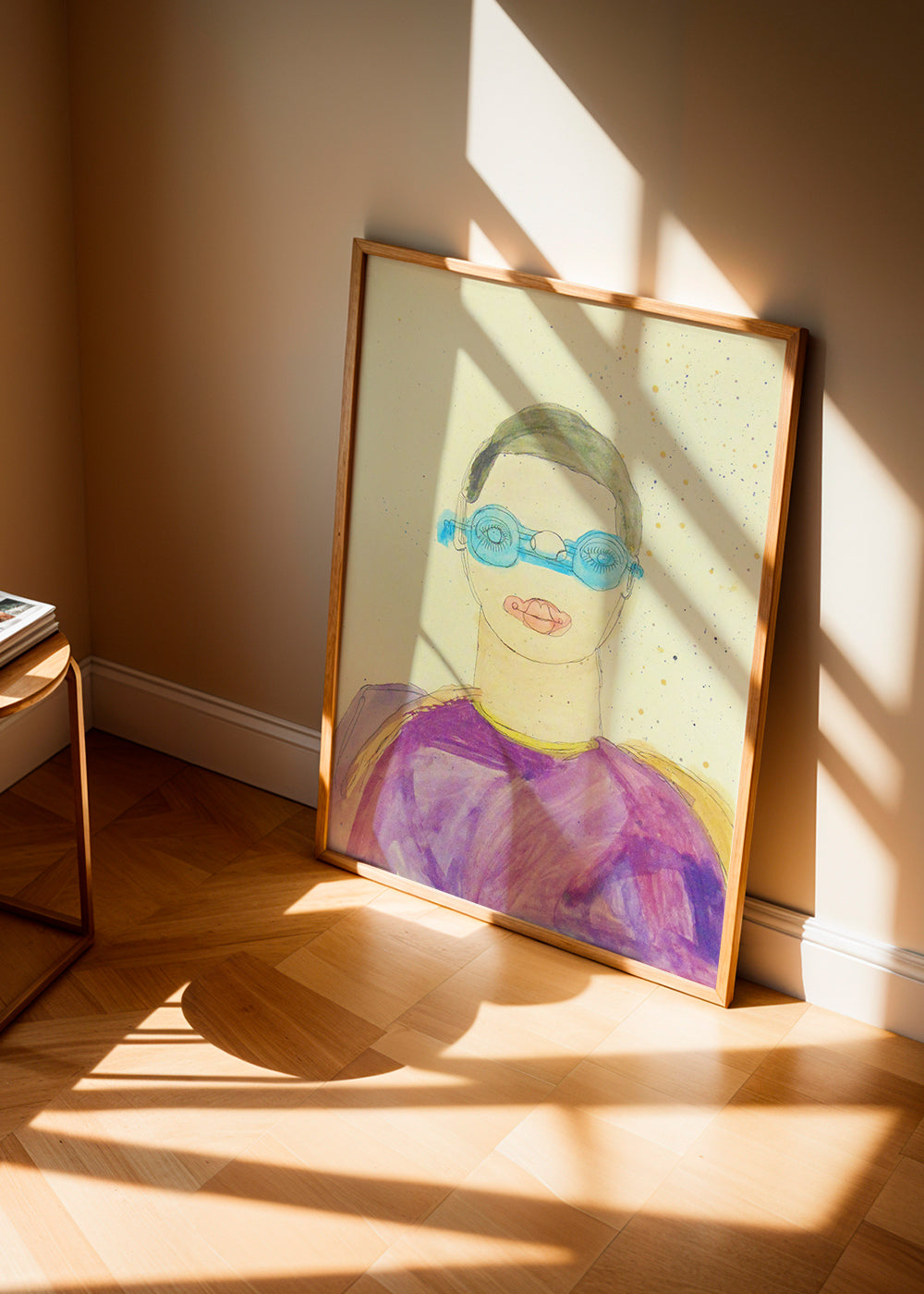 Illustration porträtt med blå glasögon