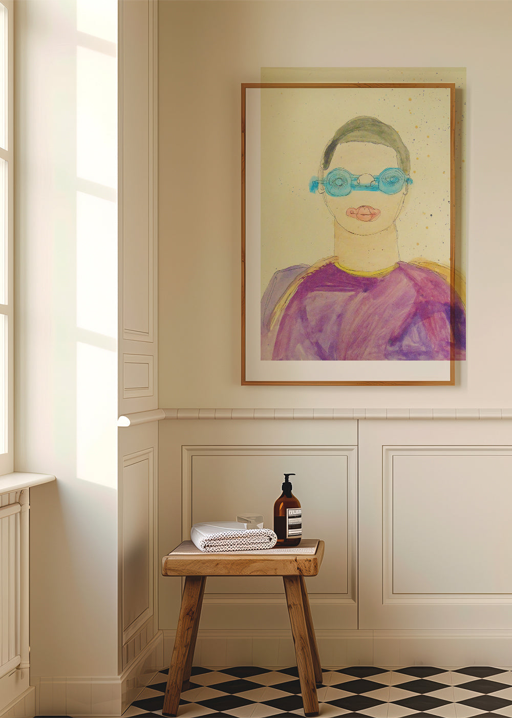Illustration porträtt med blå glasögon