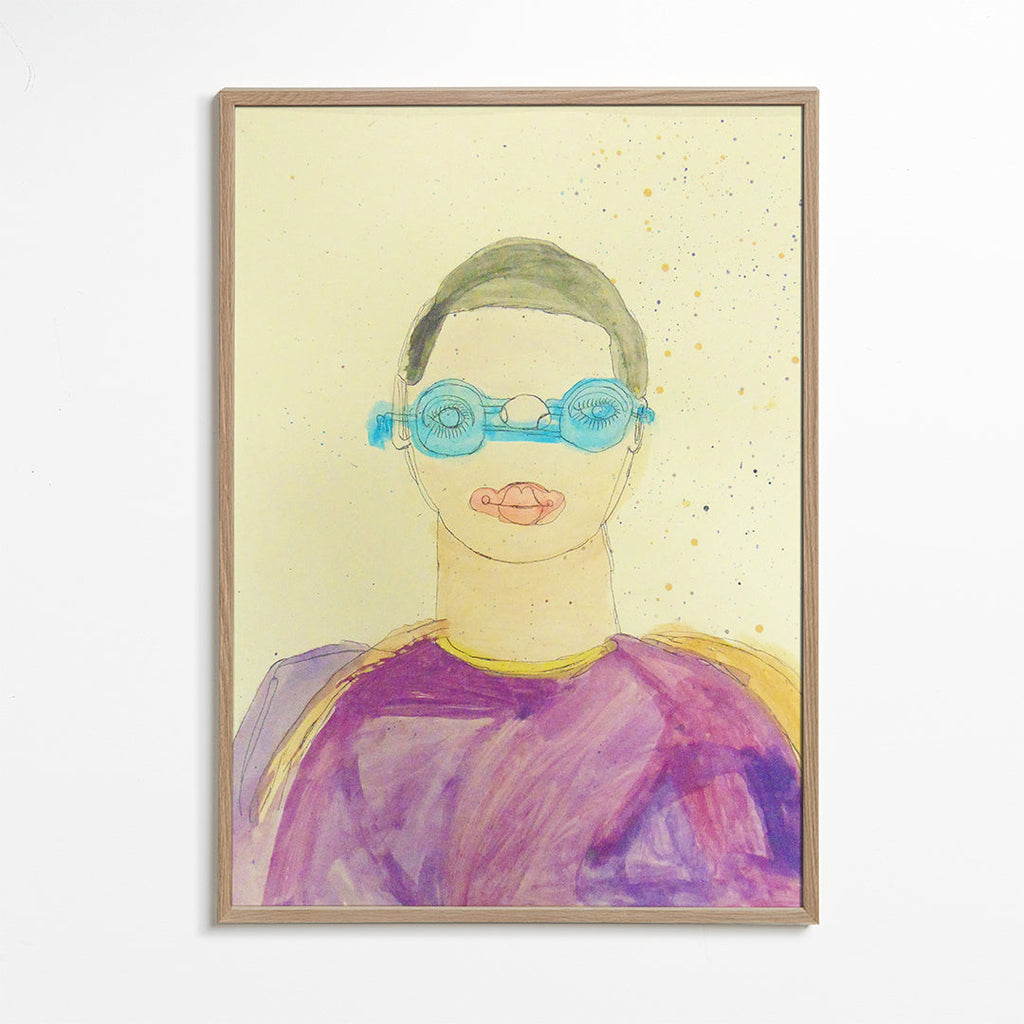 Illustration porträtt med blå glasögon