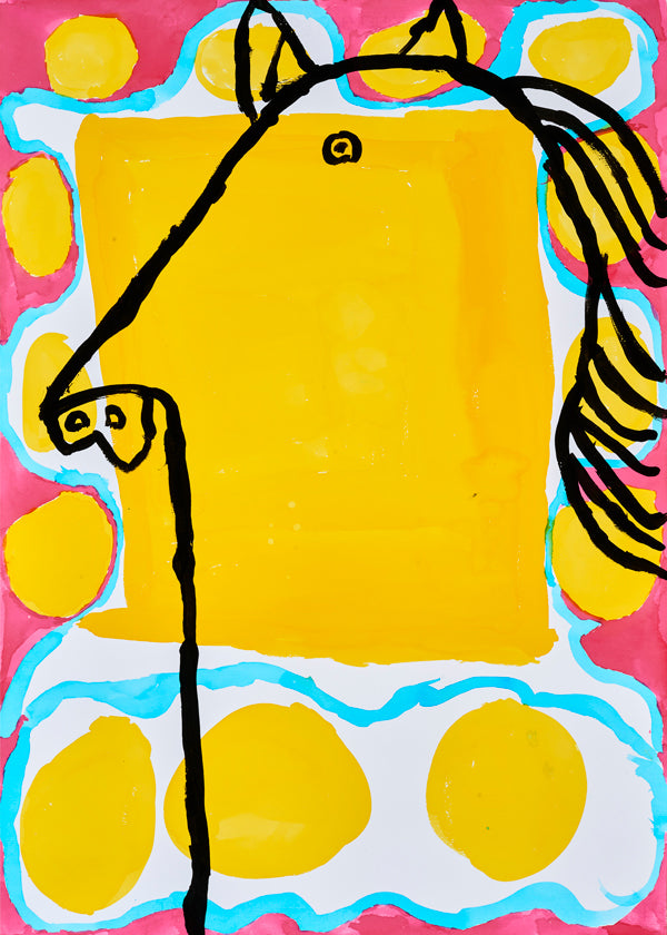 Illustration: pop-häst på gul bakgrund
