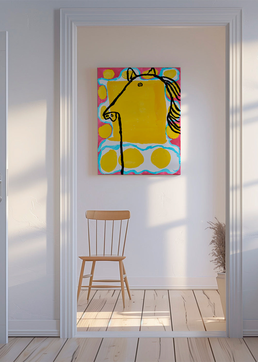 Illustration: pop-häst på gul bakgrund