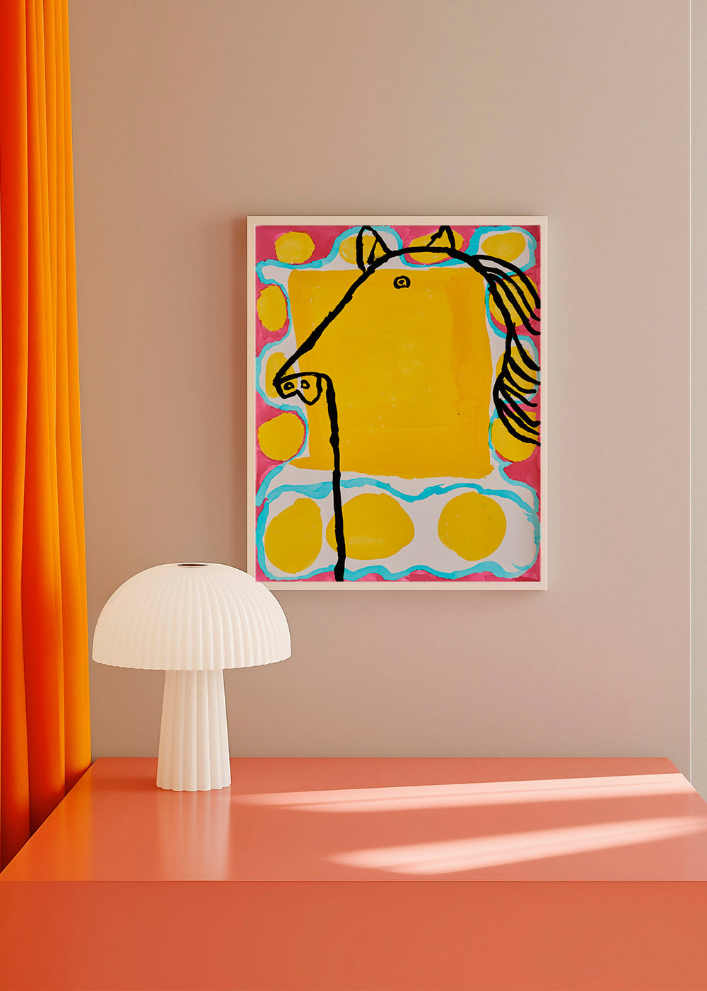 Illustration: pop-häst på gul bakgrund