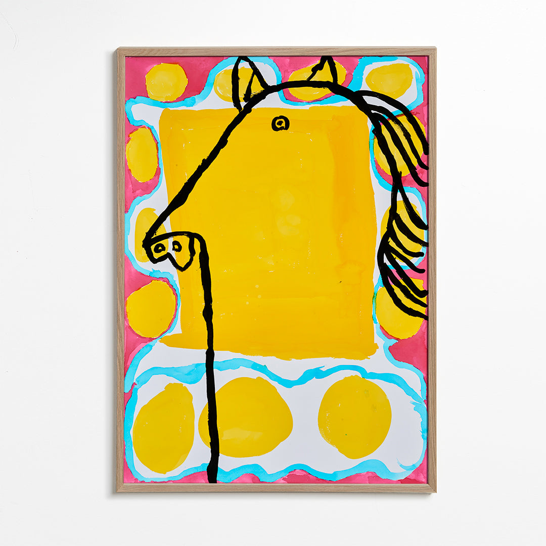 Illustration: pop-häst på gul bakgrund